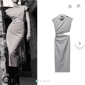 Zara high collar waist cut out midi dress S